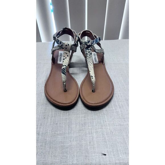 Steve Madden Women Leven SnakeSkin Rhinestone Embellished Sandals Cream Size 8.5 - Picture 1 of 12